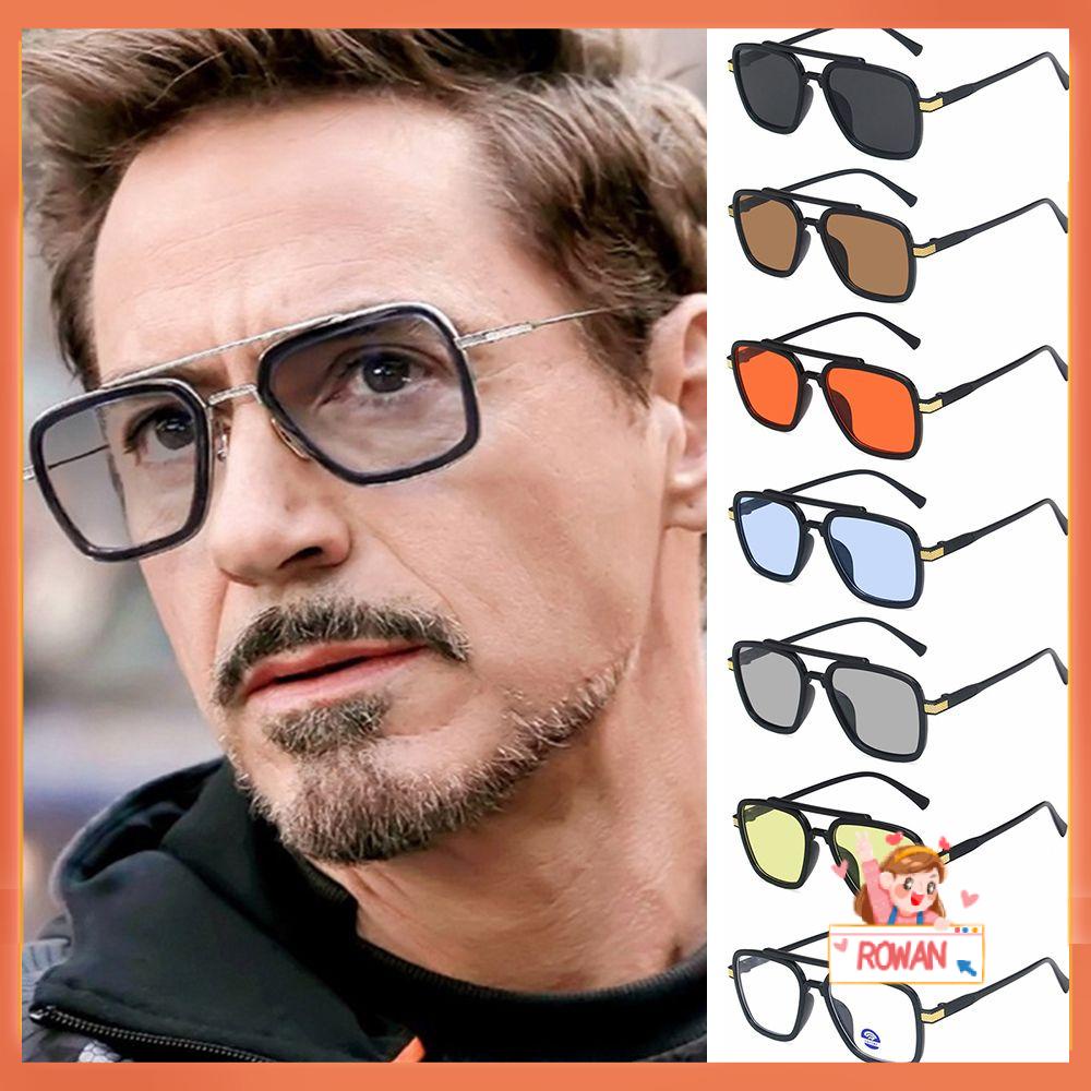 R-flower Kacamata Hitam Frame Metal Kotak Desain Spiderman Tony Stark