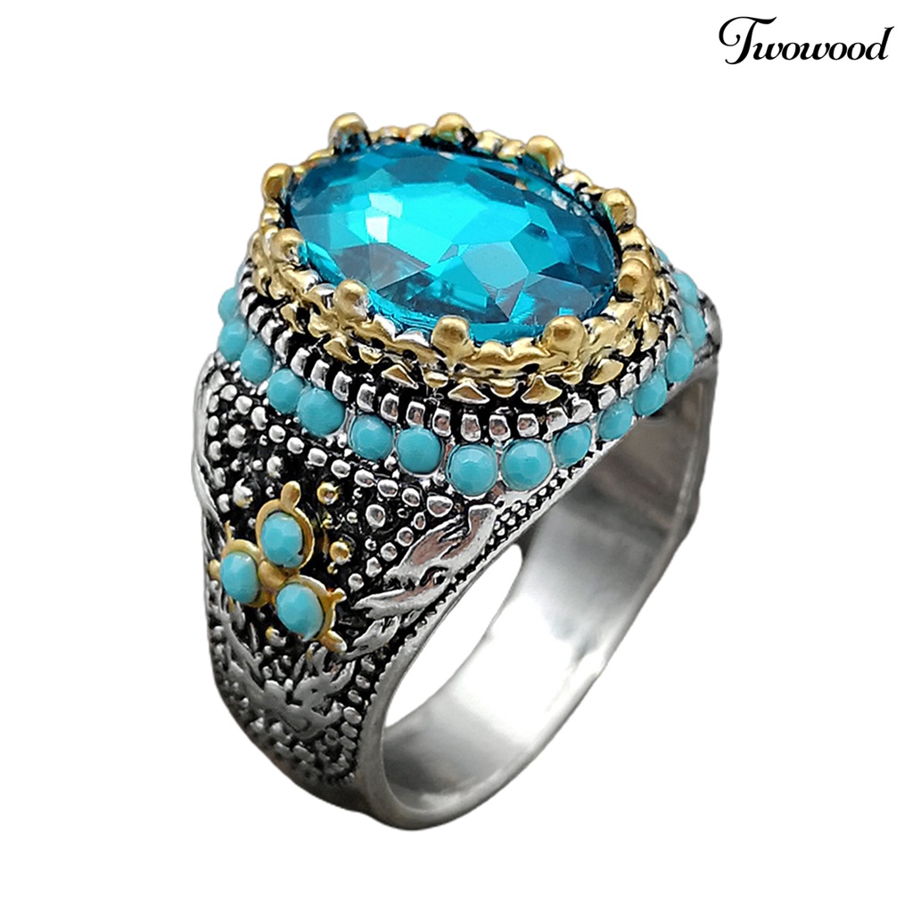 Cincin Berlian Imitasi Biru Turquoise Sparkling Gaya Vintage Untuk Pria