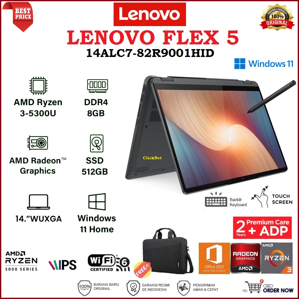 LENOVO FLEX 5 14ALC7 1HID Ryzen 3-5300U 8GB 512GB SSD WUXGA TS W11 OHS