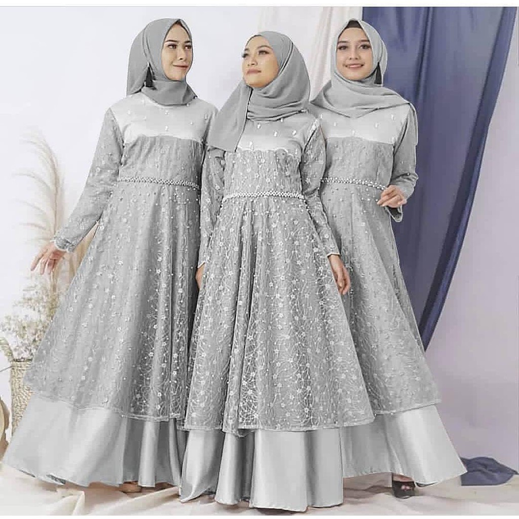 Amanda dress wanita - dress muslimah - dress satin / kondangan dress