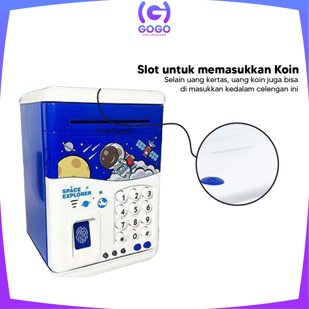 GOGO-M278 Celengan Mainan ATM Brankas Karakter Astronot Fingerprint Bank Mesin / Celengan Kode Simpan Uang Mainan Edukasi Anak Lucu