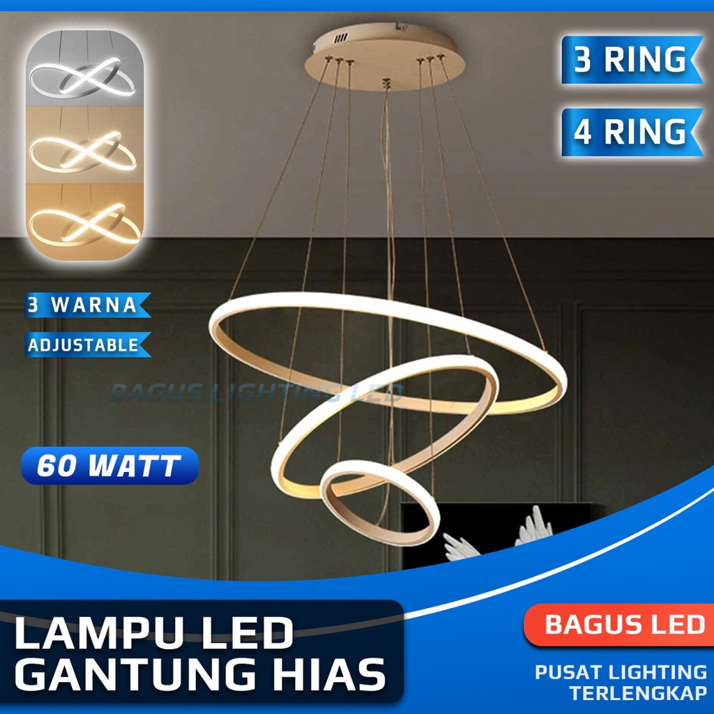 Lampu Gantung Cincin LED 3 Ring 60W 4 Ring 80W Lampu Gantung Hias