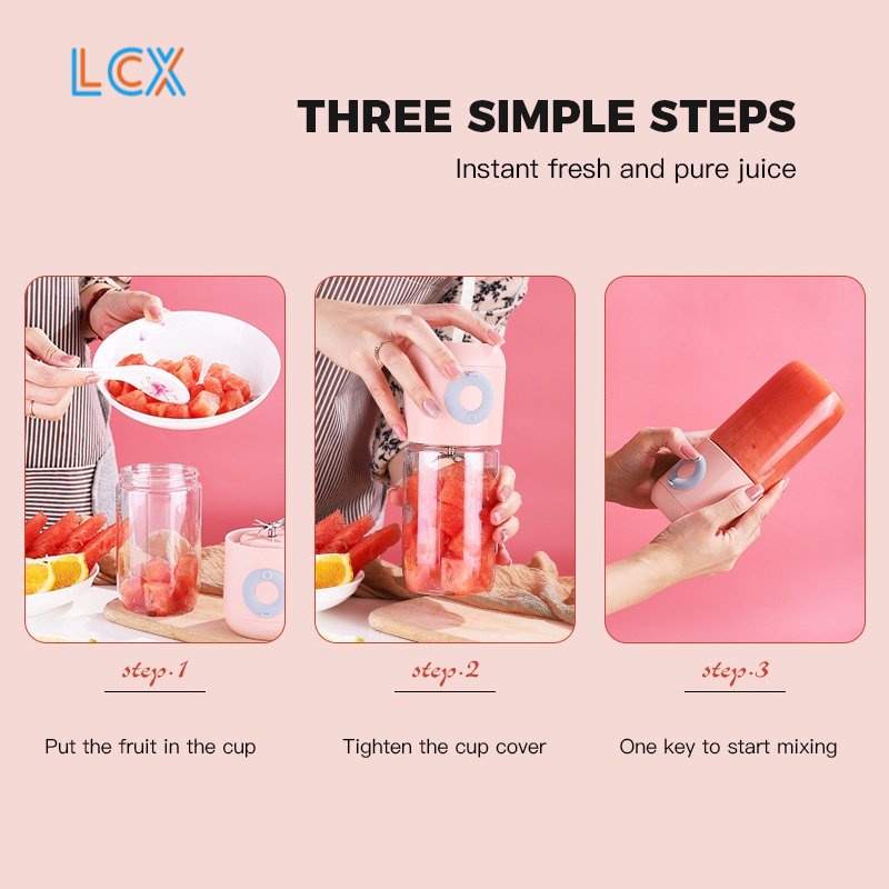 LCX Rechargeable Mini Portable Juicer 500ML Blender Jus Mini Alat Jus Portable Listrik VS-1852