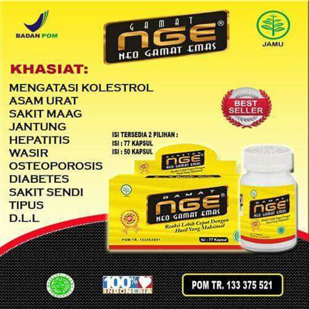 Obat Maag - Diabetes Nge Neo Gamat Emas 50 Kapsul Menyembuhkan luka / pasca operasi. Membantu meringankan arthritis dan sakit/nyeri persendian. Meningkatkan kadar insulin darah. Mencegah osteoporosis dan osteoarthritis. Memelihara jaringan ligmen pada tul