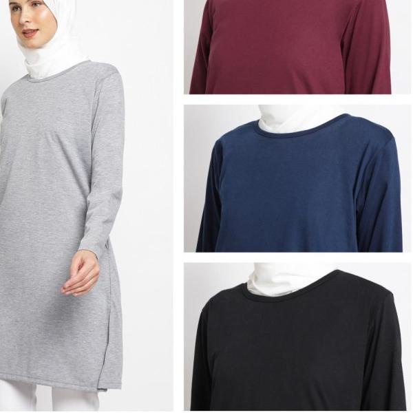 HAZIMAH tunik kaos muslimah polos murah katun - Hitam