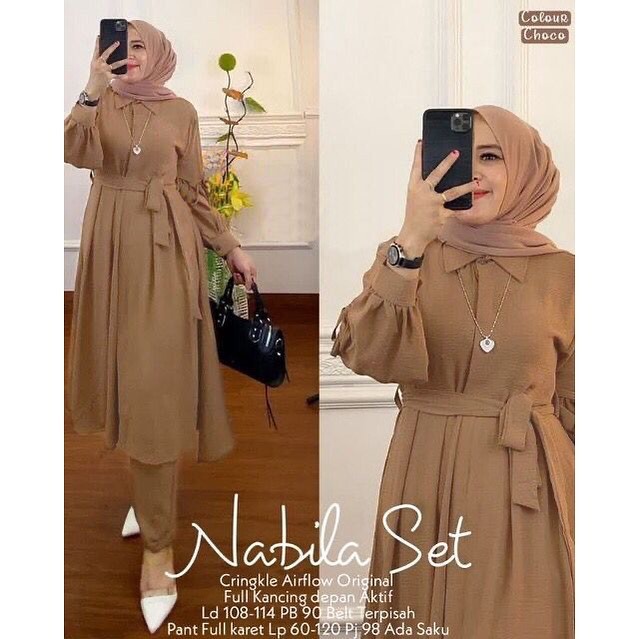 Baju Setelan Wanita Kekinian NABILA SET WD Oneset Crinkle Airflow Baju Set Tunik Dapat Atasan Dan Ce