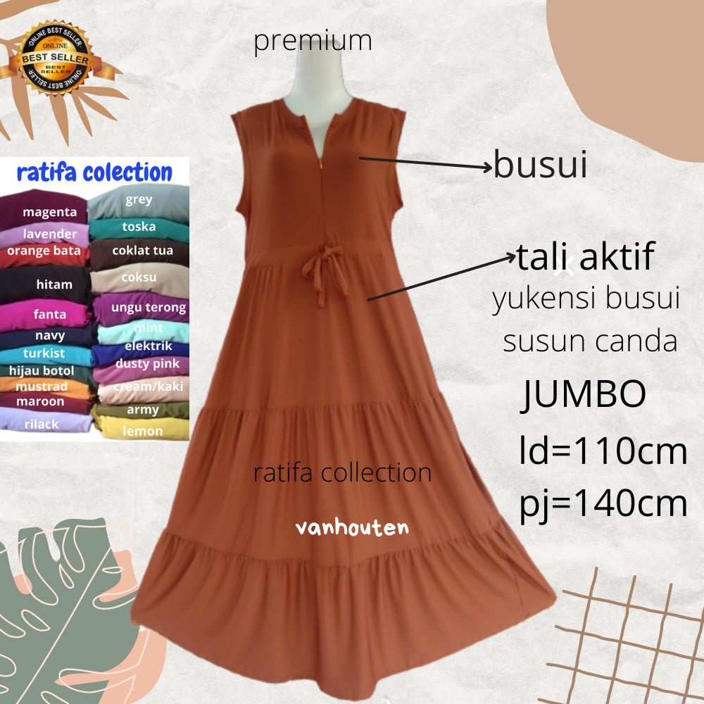 Inner Dress Dalaman Gamis  Yukensi Jumbo Maxi Pajang 140cm Inner kutung Tanpa Lengan Susun Canda 3