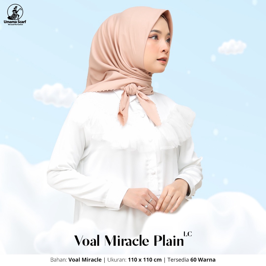 [PILIH WARNA] Umama Hijab Segi Empat Miracle Plain Polos Bordir Timbul Logo