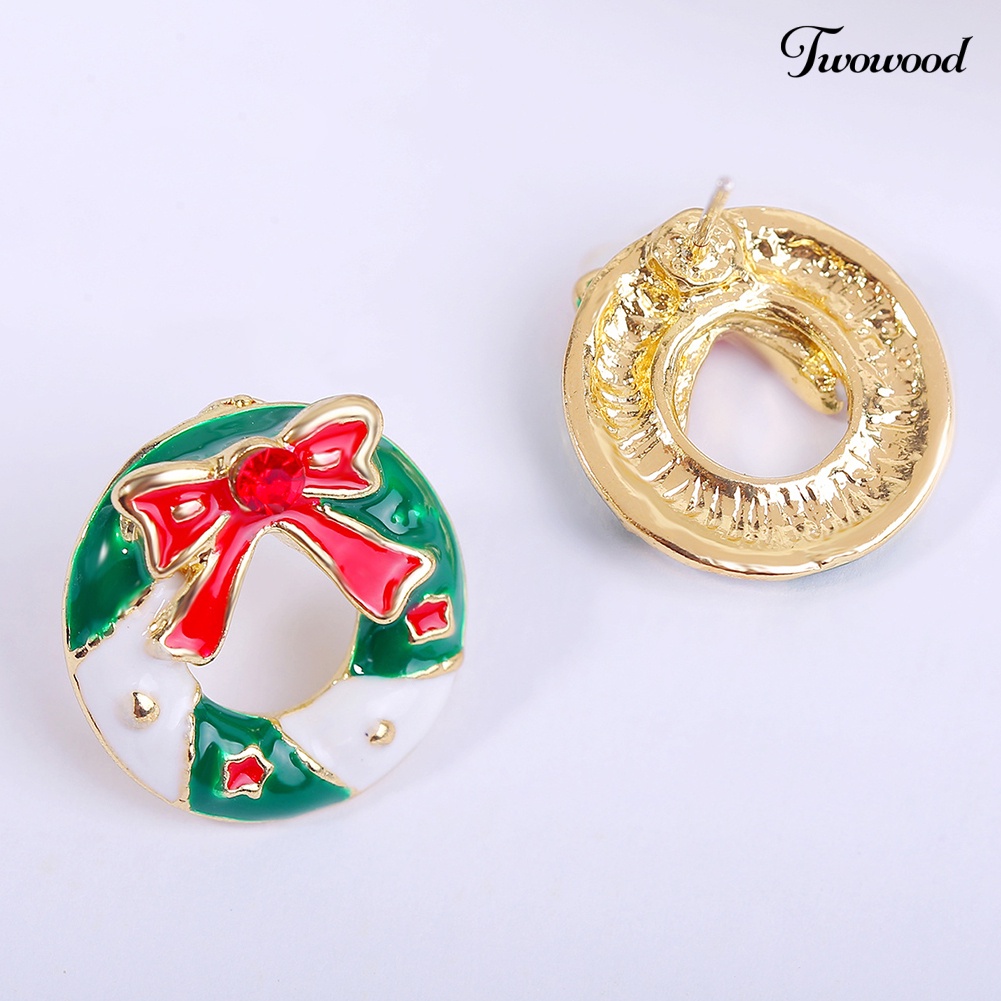 Anting Stud Desain Pohon Natal Bahan Alloy Aksen Berlian Imitasi Untuk Wanita