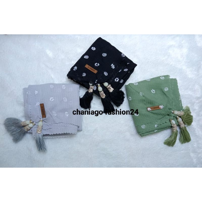 Hijab Segiempat Tassel Motif/Hijab Waffle Tassel Terbaru/Hijab Segiempat Embos/Jambul Sedia Warna Sa