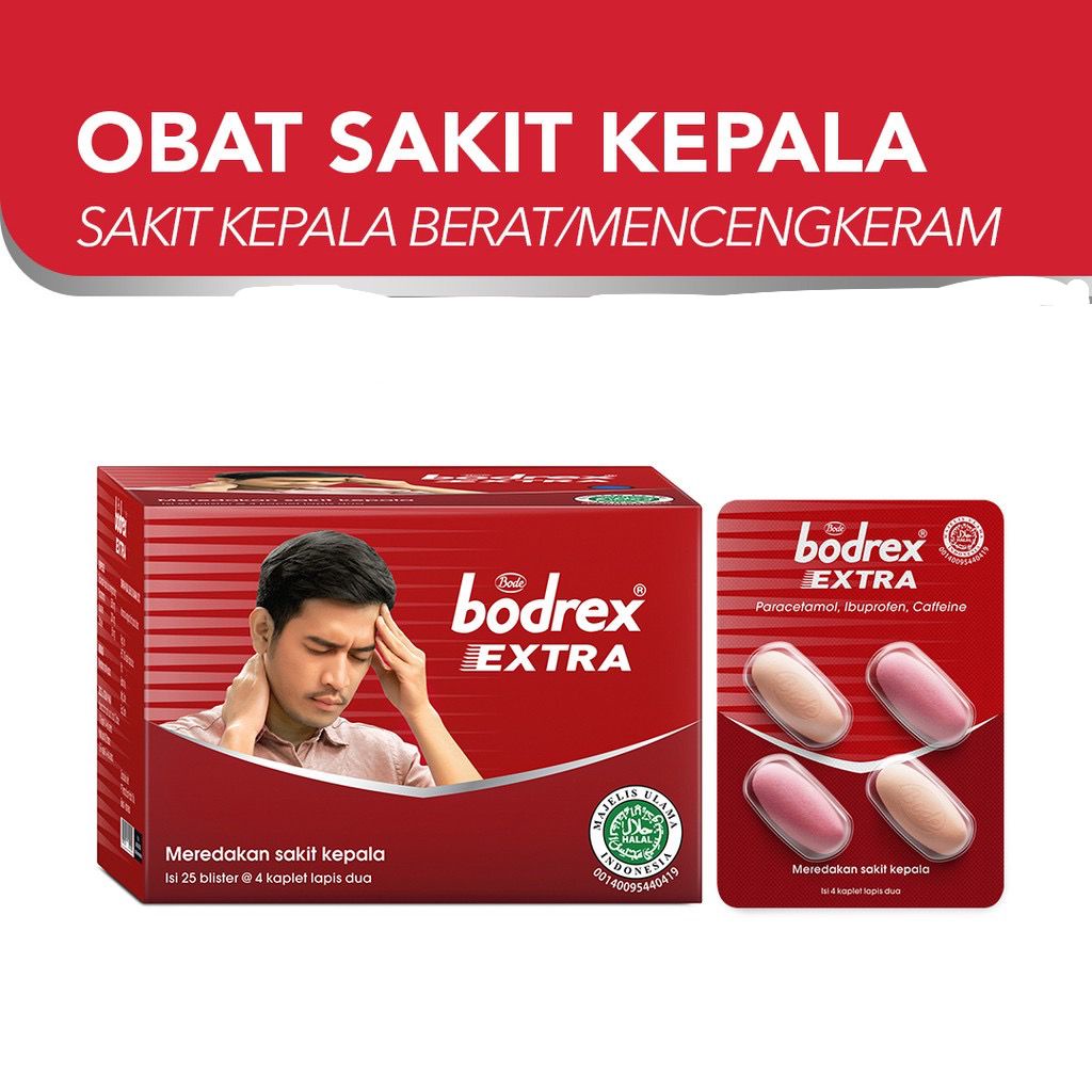 Bodrex Extra Perstrip 4 Tablet / Meredakan Sakit Kepala / Sakit Gigi / Demam