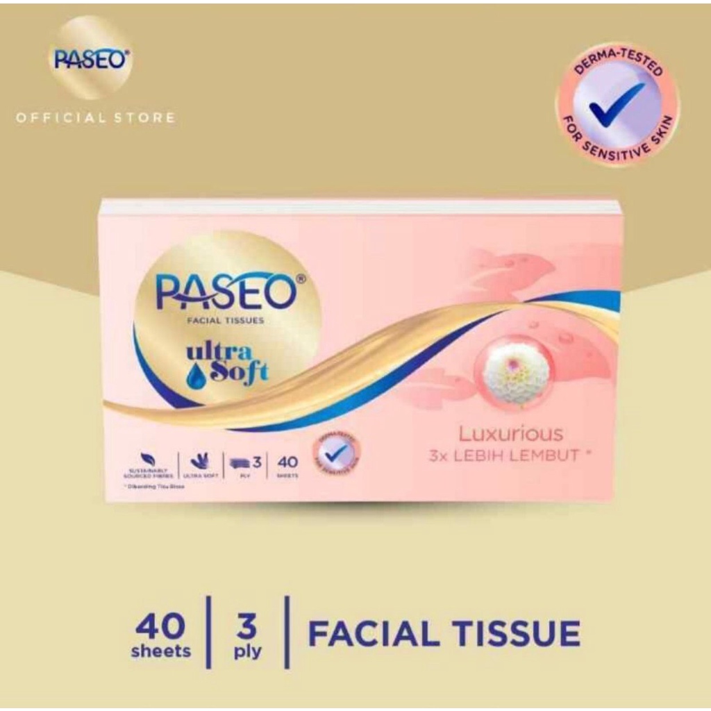 Tissue PASEO Facial ULTRA SOFT TRAVEL 3Ply 40s / Paseo Ultra Soft isi 40