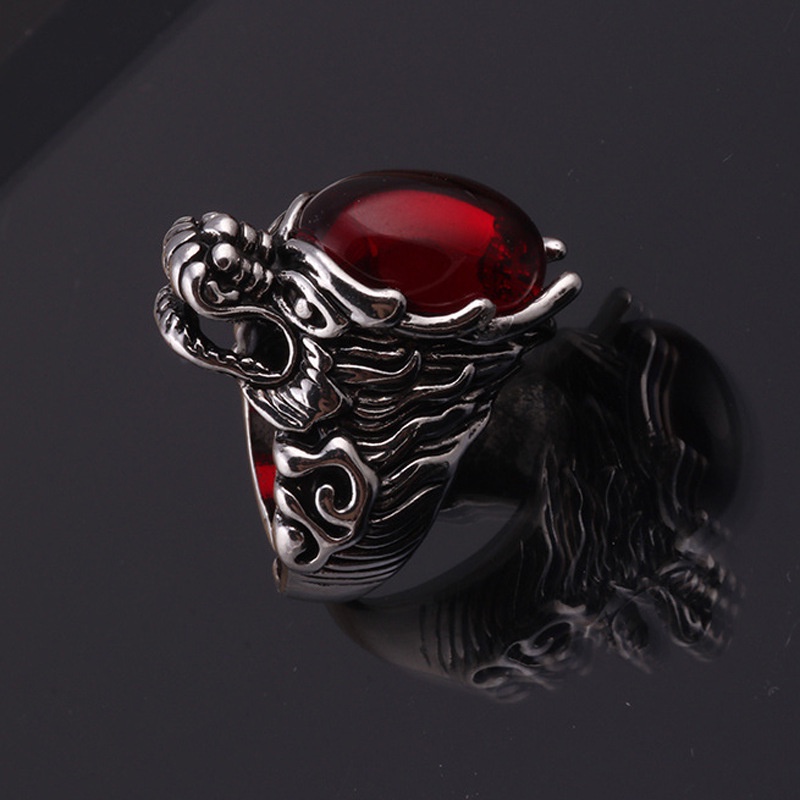 Cincin titanium steel Desain Kepala Naga Hias Berlian Gaya punk Untuk Pria