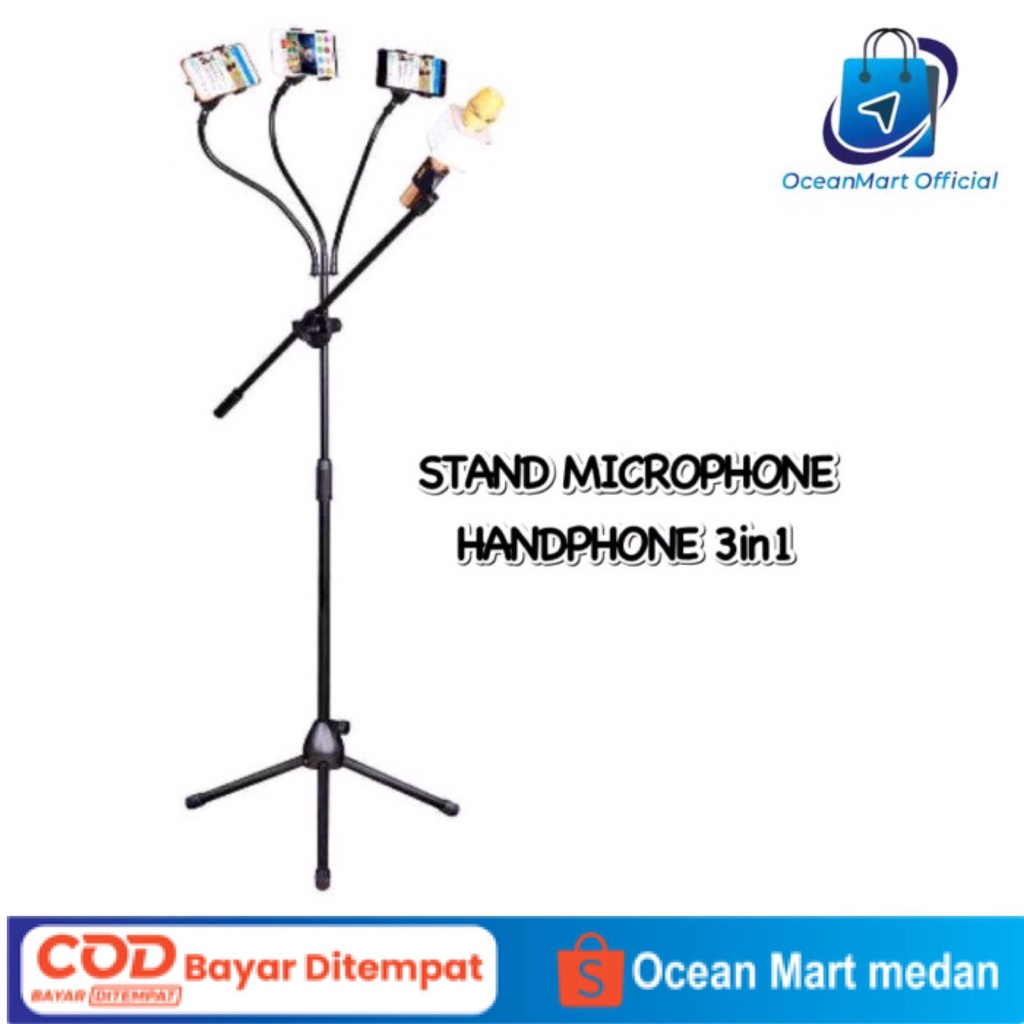 Stand Microphone Handphone 3in1 Standing Holder Microphone 3 Holder Hp