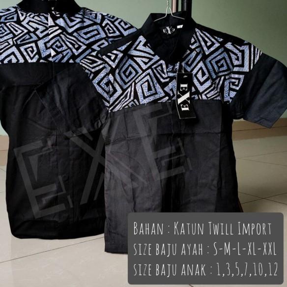 Kemeja / Baju Koko Muslim Anak - Biru Dongker Kombinasi Batik - Hitam, 2-3 tahun