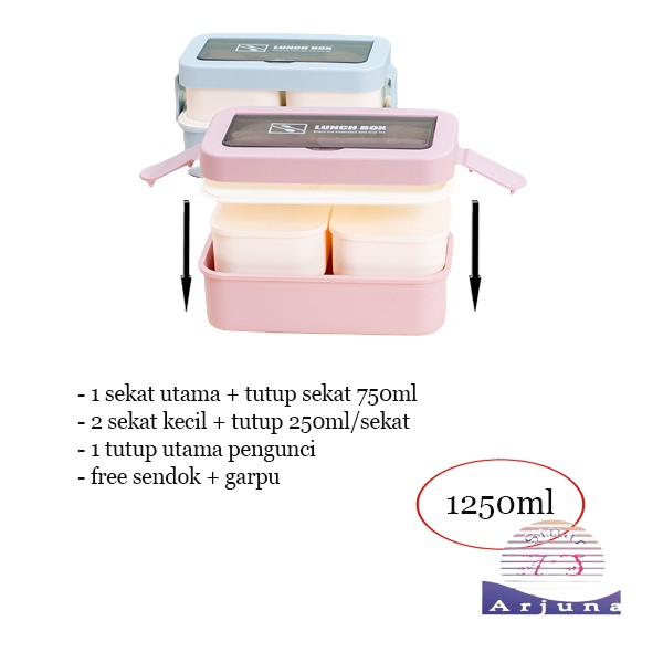 FREE CULTERY LUNCH BOX SET SUSUN 2/ KOTAK BEKAL PREMIUM ANTI TUMPAH ANTI BOCOR