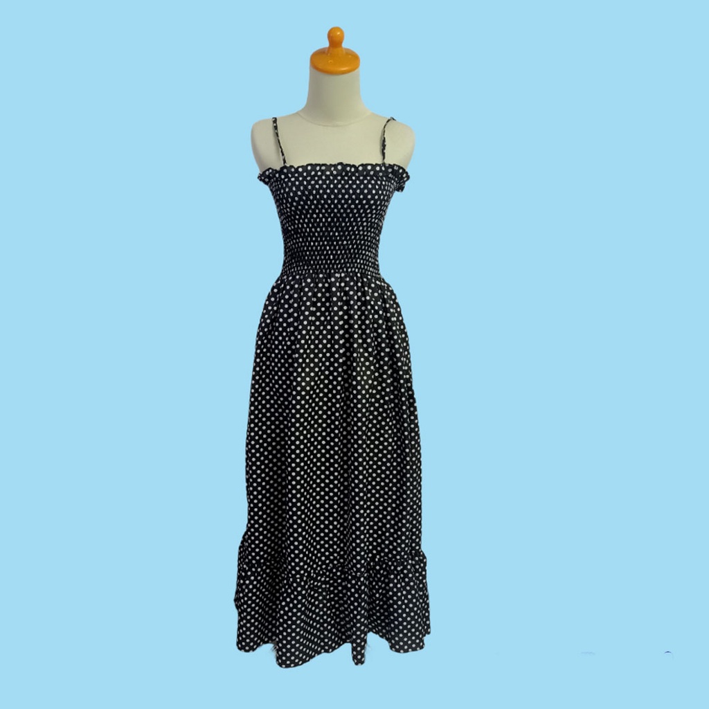 Dress Tali Kerut Rempel Panjang Semata Kaki - Long Dress Kerut Tali Korea 908