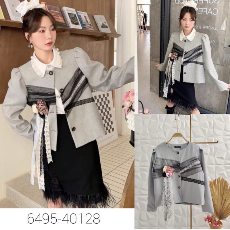 cardigan impor kombinasi pita / cardigan bellaluna