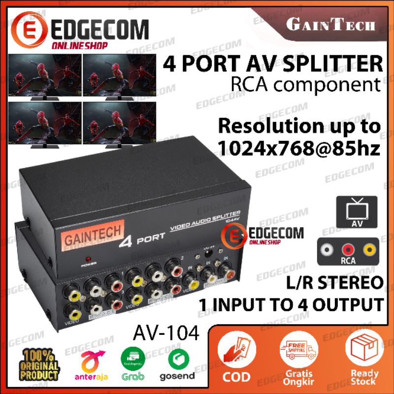 GAINTECH AV SPLITTER 4 Port / Audio Video RCA SPLITTER 4P