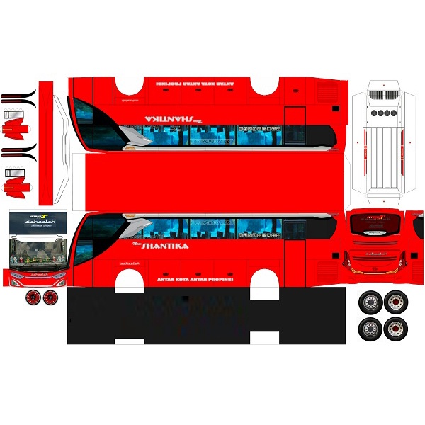 DIY Miniatur Bus Shantika Merah Papercraft