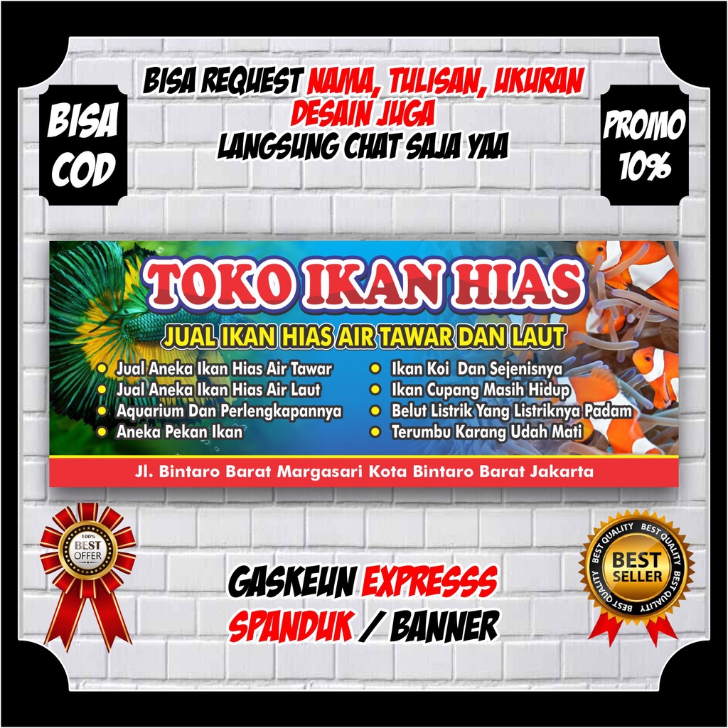 Spanduk Banner Ikan Hias / Banner Toko Usaha Jual Macam - Macam Ikan hias