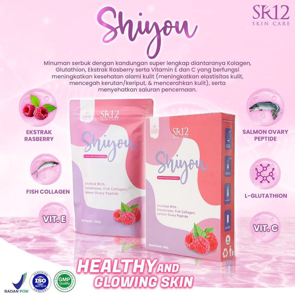 SR12 Shiyou Collagen 200gr Raspberry Minuman Kolagen Pemutih Badan Mencegah Kulit Keriput Kerutan BPOM