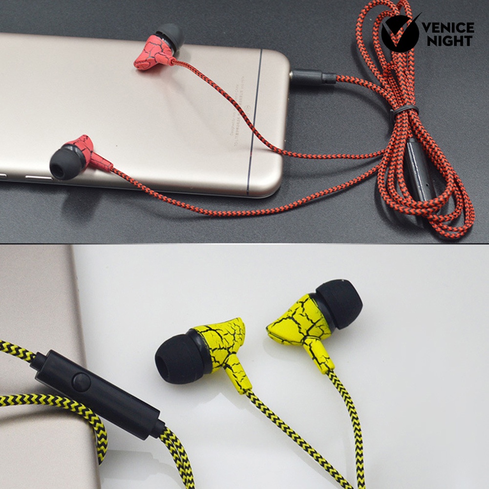 (VNEP) (Berkabel) Fashion Cracked Print Universal Braided Wire Volume Control In-ear Earphones