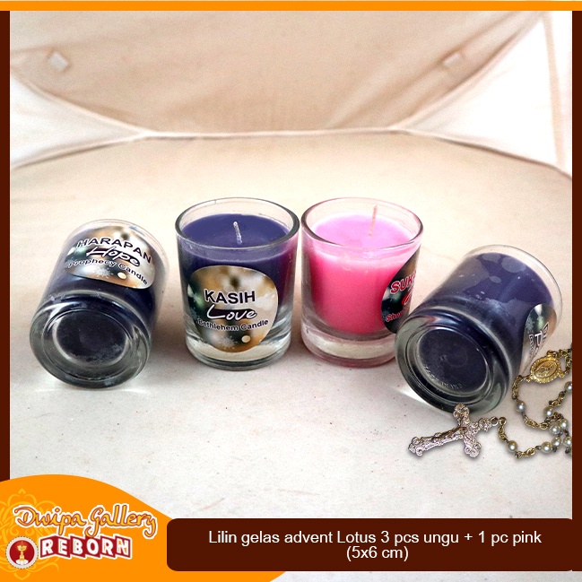 Lilin gelas advent/adven Lotus 3 pcs ungu + 1 pc pink (5x6 cm)