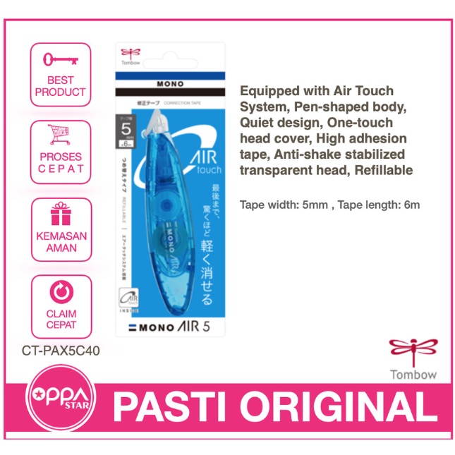 

Tombow Correction Tape Mono Air 5 / Tip Ex Biru CT-PAX5C40