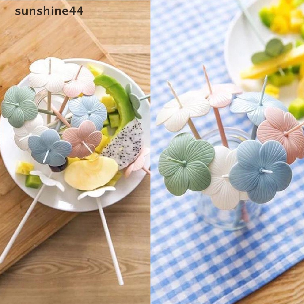 Sunshine 10pcs Garpu Buah / Kue / Bento Mini Bentuk Bunga Untuk Anak