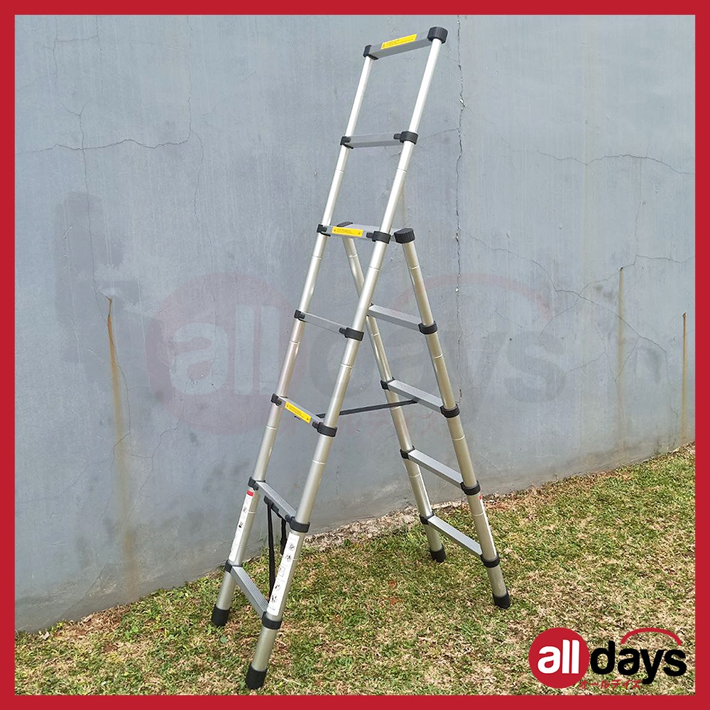 Alldays Tangga Lipat Teleskopik DOUBLE EXTRA 2,6 + 3,2 METER / Telescopic Alumunium Ladder Bahan Kuat, Praktis, Simple