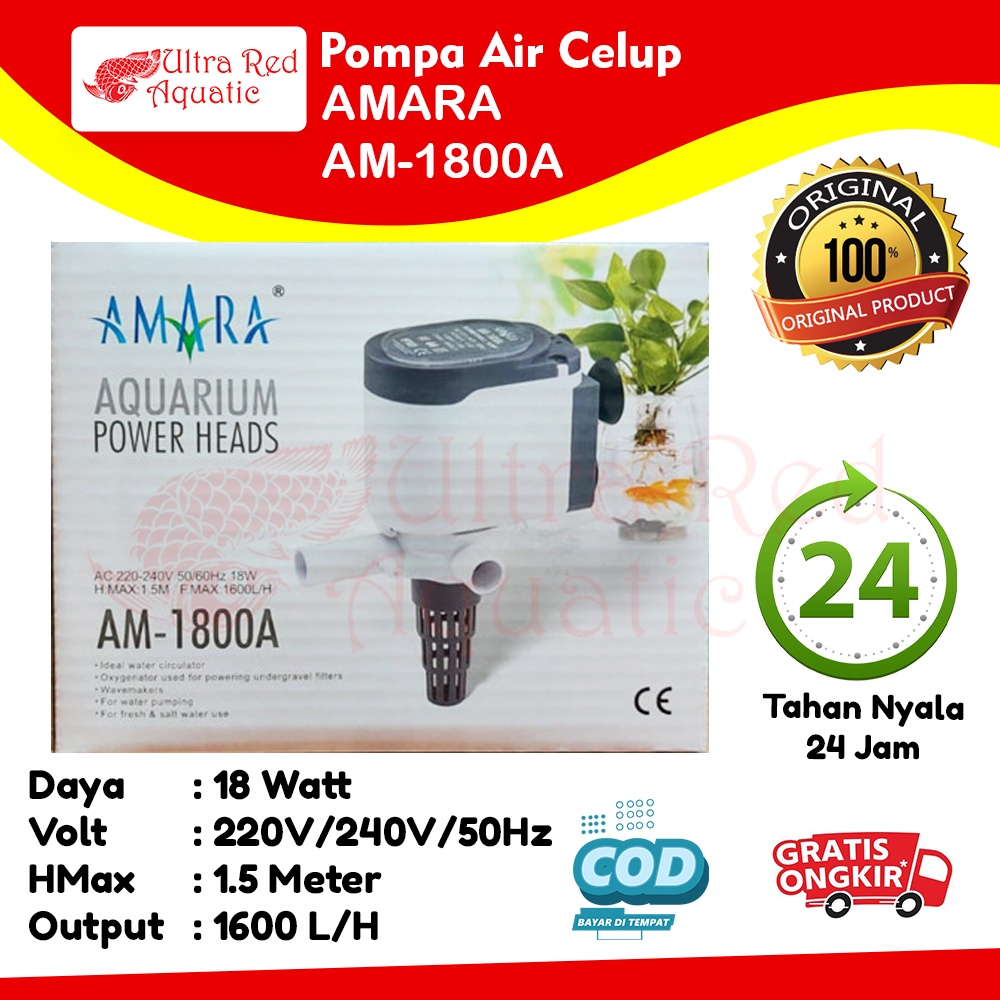 Pompa Air Celup Aquarium Power Head Amara AM-1800A AM1800A AM 1800A Mesin Akuarium Murah Low Watt