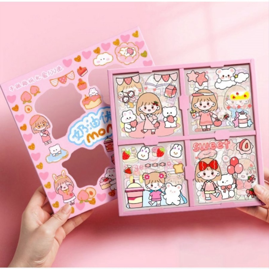 isi 100 PCS Stiker MOMO Motif Kartun Korea Lucu Anti Air Bahan PET