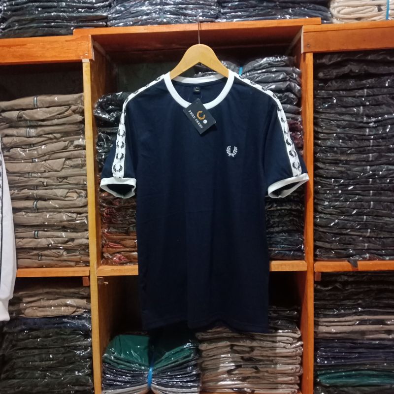 T-SHIRT TAPED FRED P NAVY GARIS PUTIH