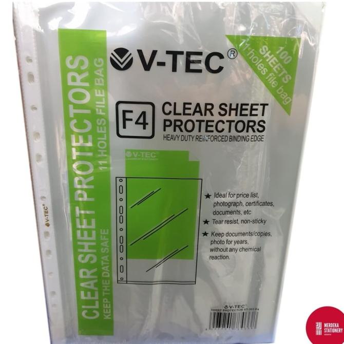 

Clear Sheet Protector V-TEC F4 11 holes/lubang File Bag 100 Lembar