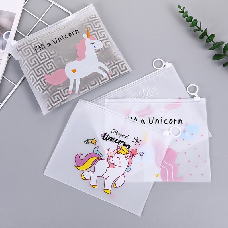 Pouch Zip Lock Kosmetik Transparan Motif Kaktus Tas Kosmetik Karakter Unicorn ZipLock Plastik Zipper Lock Alat Tulis ATK Murah Import