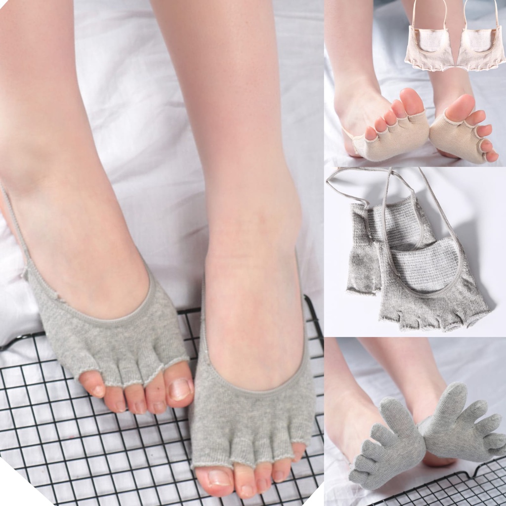 Kaos Kaki Pelindung Jari Bantalan Kaki Anti Lecet Kaos Kaki Setengah Kaki Dengan Tali Belakang  Kaus Kaki Yoga  5 Jari Open Toe Invisble Socks Five Finger
