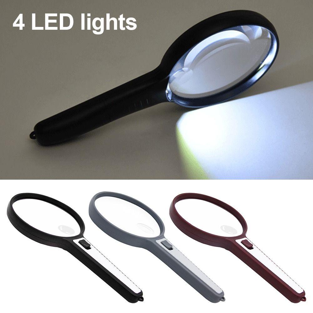 POPULAR Populer Membaca Perhiasan Pembesar Profesional Dengan 4lampu LED HD Lensa Kaca Pembesar