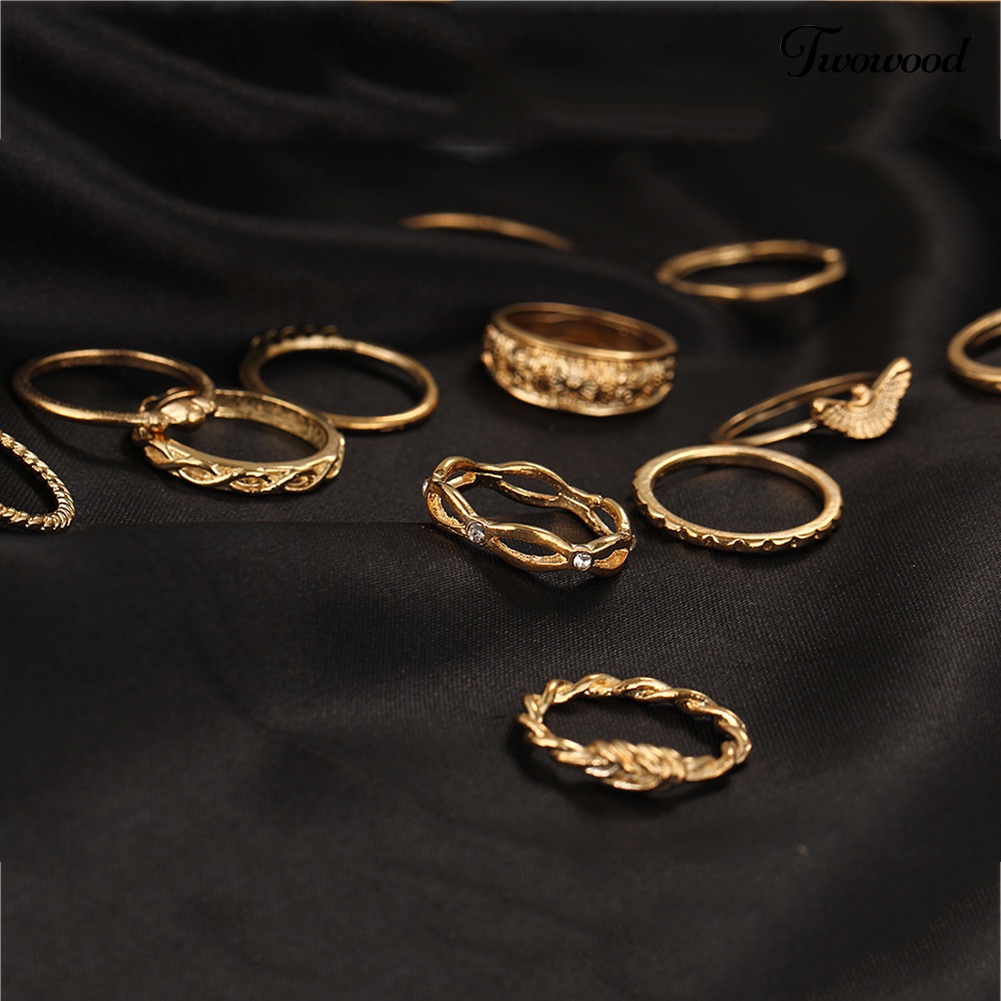 12 Pcs / Set Cincin Knuckle Berlian Imitasi Model Ukir Twisted Gaya Retro Untuk Wanita