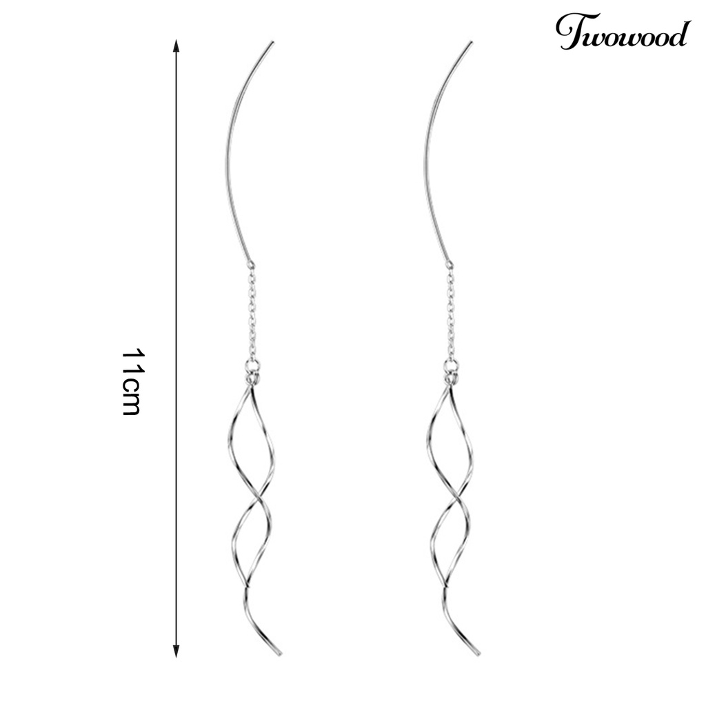 1 Pasang Anting Juntai Panjang Bentuk Geometris Twisted Linear Untuk Wanita