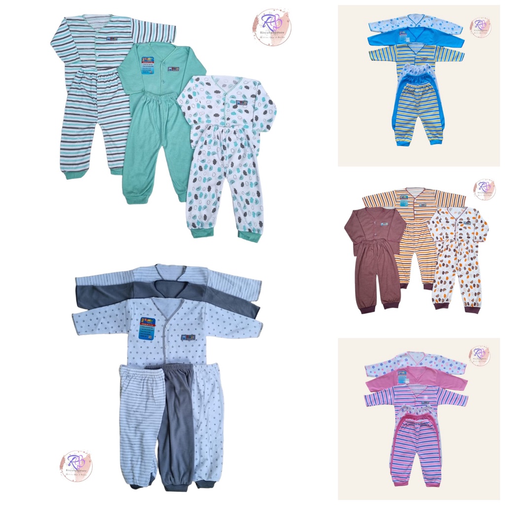 6 pcs / 3 setelan baju bayi lengan panjang SNI variasi lengkap / 3 stel baju bayi newborn / 3 pcs celana panjang bayi /3 baju bayi lengan panjang