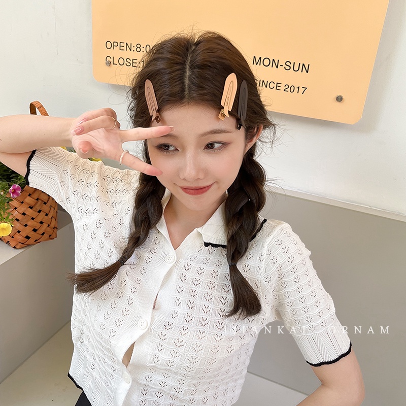4pcs Jepit Rambut Poni Duckbill Warna Kopi Bahan Logam Untuk Wanita