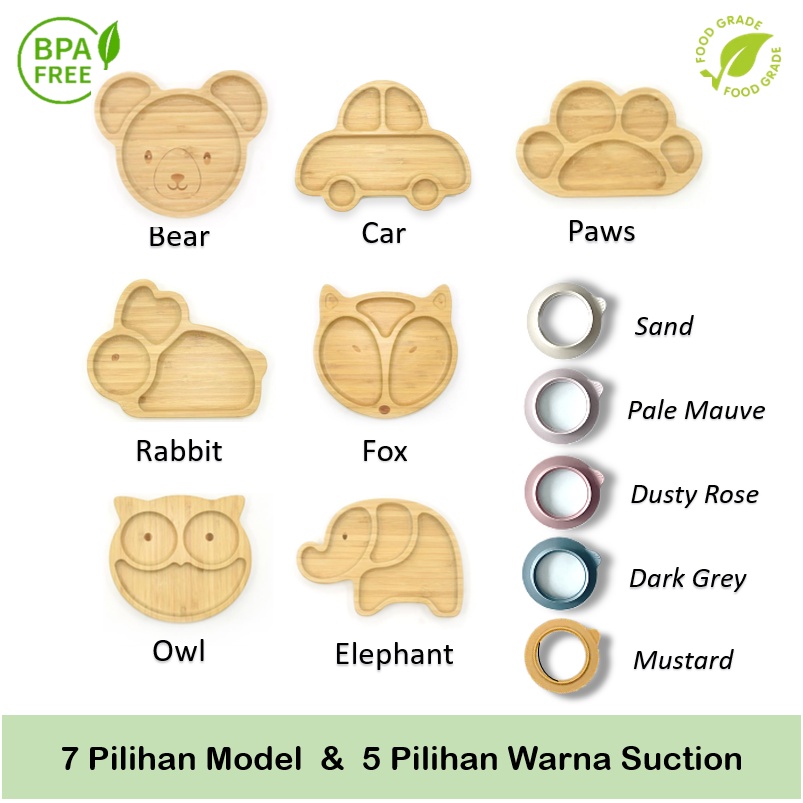 LIGERA Bamboo Suction Plate Piring Makan Anak Bayi Silikon Bear Rabbit Bunny Owl BPA FREE MPASI