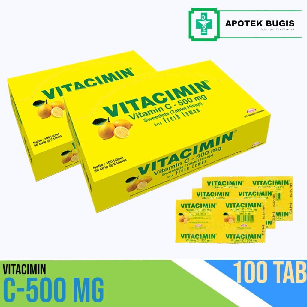 Vitacimin C-500 mg Rasa Lemon 1 Box Isi 100 Tablet Kebutuhan Vitamin C