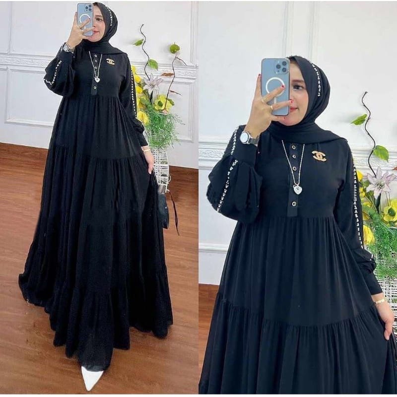 Gamis Putih Serena Set Pashmina Ceruty Babydoll Dress Kondangan Baju Wanita Kekinian Gaun Pesta Muslimah Setelan Wanita Jumbo