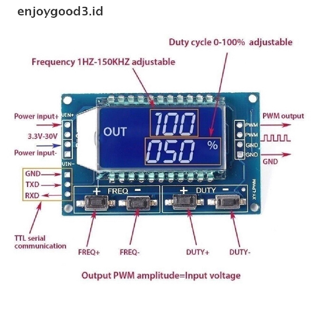 Modul generator Sinyal Frekuensi pulse PWM lcd 3.3V-30V Dapat Disesuaikan