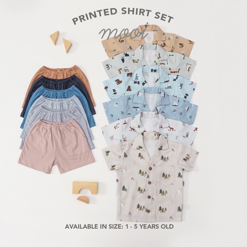 MOOI PRINTED SHIRT SET - Mooi Setelan Anak Laki-laki Kemeja Anak Printed Shirt Set
