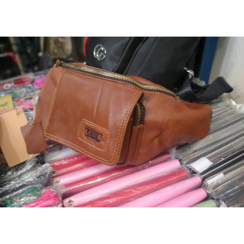 Waistbag tas pinggang selempang pria wanita bahan full kulit asli kulitas premium Levis