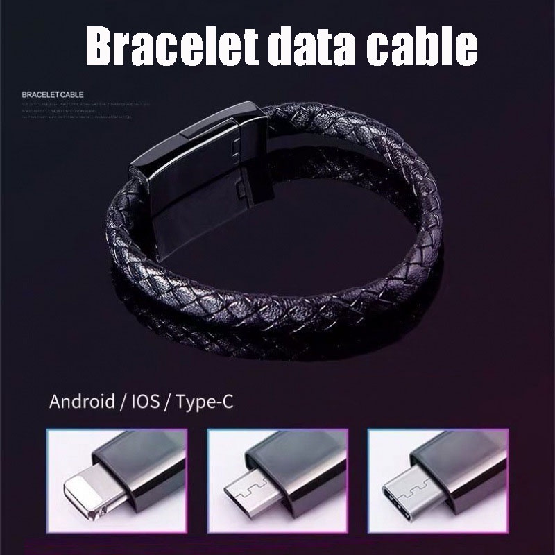 Kabel Data / Charger Usb Tipe-C Fast Charging Model Gelang Tangan Bahan Kulit Untuk Iphone / Android