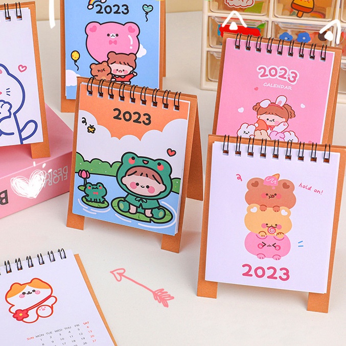 Kalender Meja Mini Desain Hewan Kucing Warna Acak Untuk Dekorasi Kantor / Sekolah